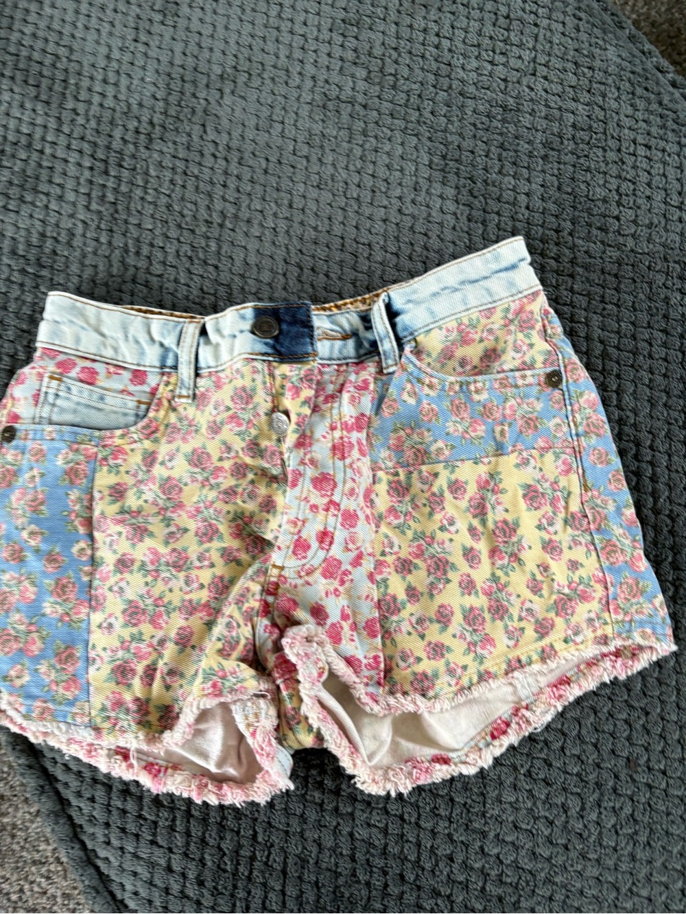 Anthropologie Floral Patchwork Denim Shorts - Pink & Blue
